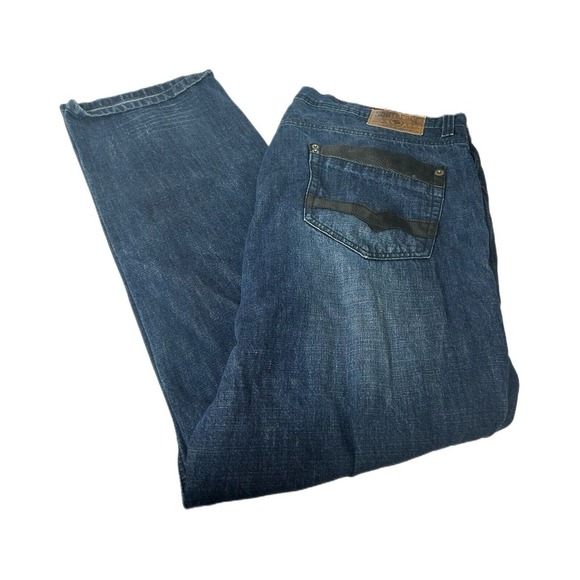 Vtg‎ Southpole Jeans Baggy Blue Denim Leather Accents Wide Leg Hip Hop Y2K 42x34 - Picture 1 of 11